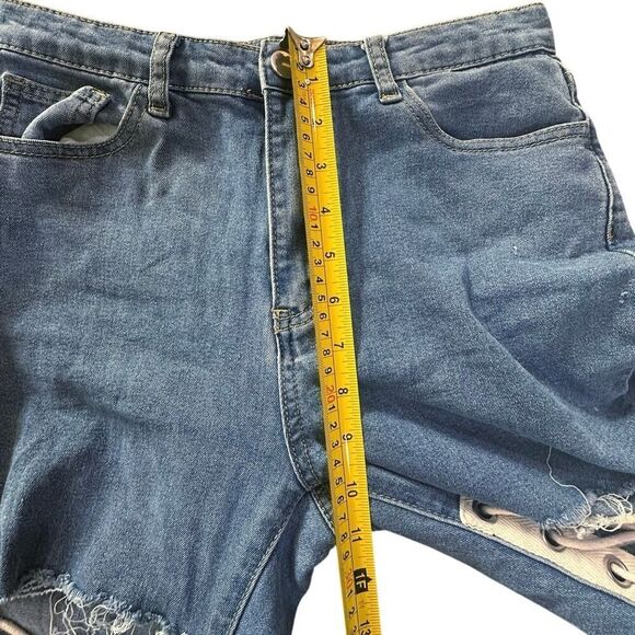 Y2K Corset Lace Up High Rise Denim Blue Jeans ASO ALT Lara Katseye Size M 28x30 - Picture 10 of 12